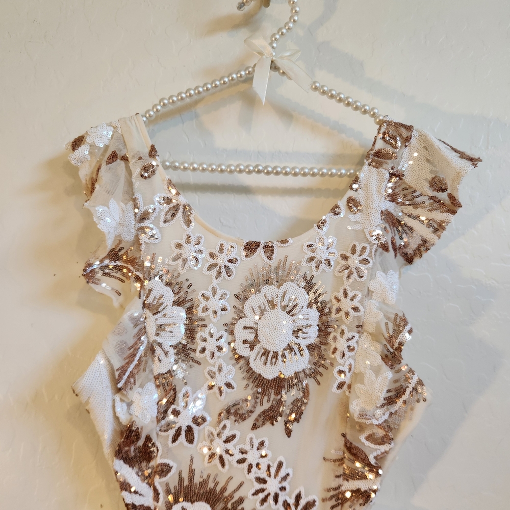 Hello Molly Cream and Gold Sequin Mini Dress - Picture 2 of 16